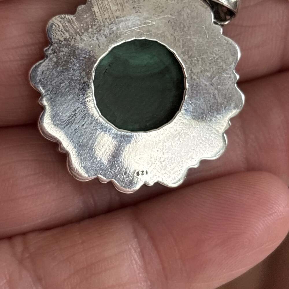 Artisan Crafted African Malachite Womens Round Pendant Sterling Silver Oxidized - Picture 6 of 8